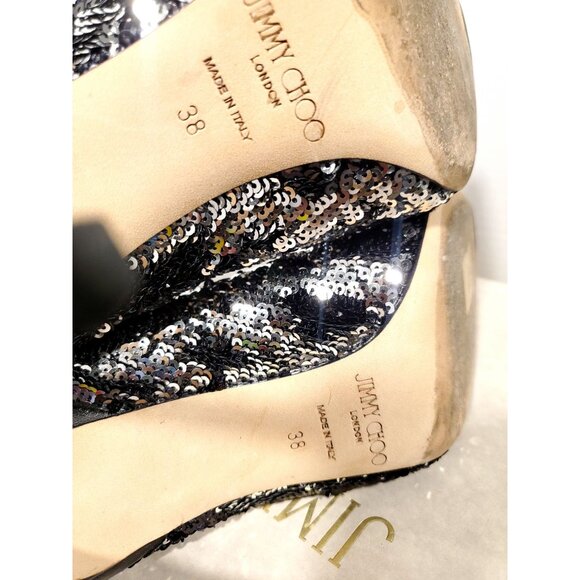 EUC!! Jimmy Choo  Ricky Silver and Black Sequins Ankle Boots Italy Sz 38 - Picture 10 of 12
